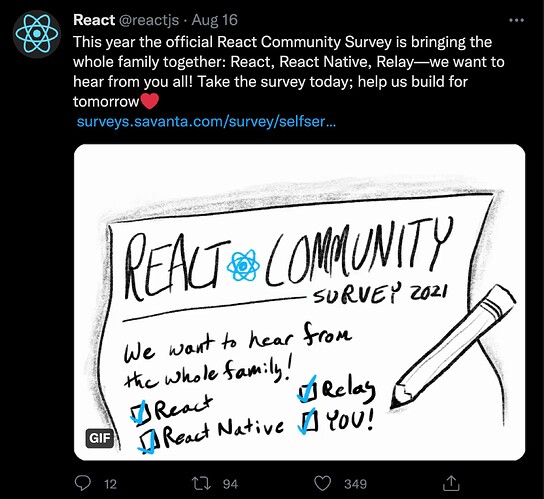 React Community Survey tweet